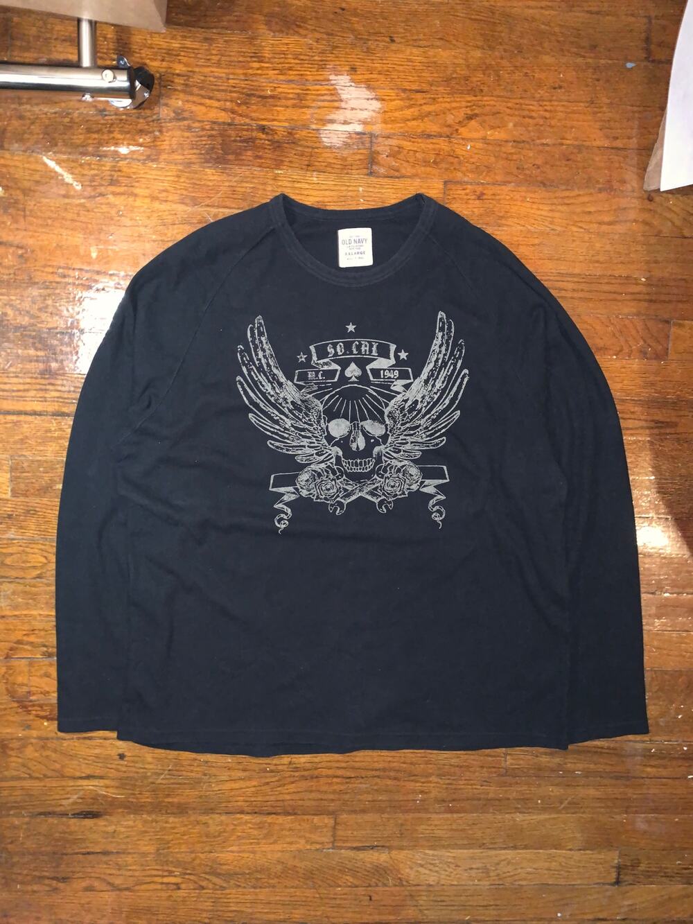 Old Navy Y2K Skull Thermal Shirt 2XL So-Cal Black